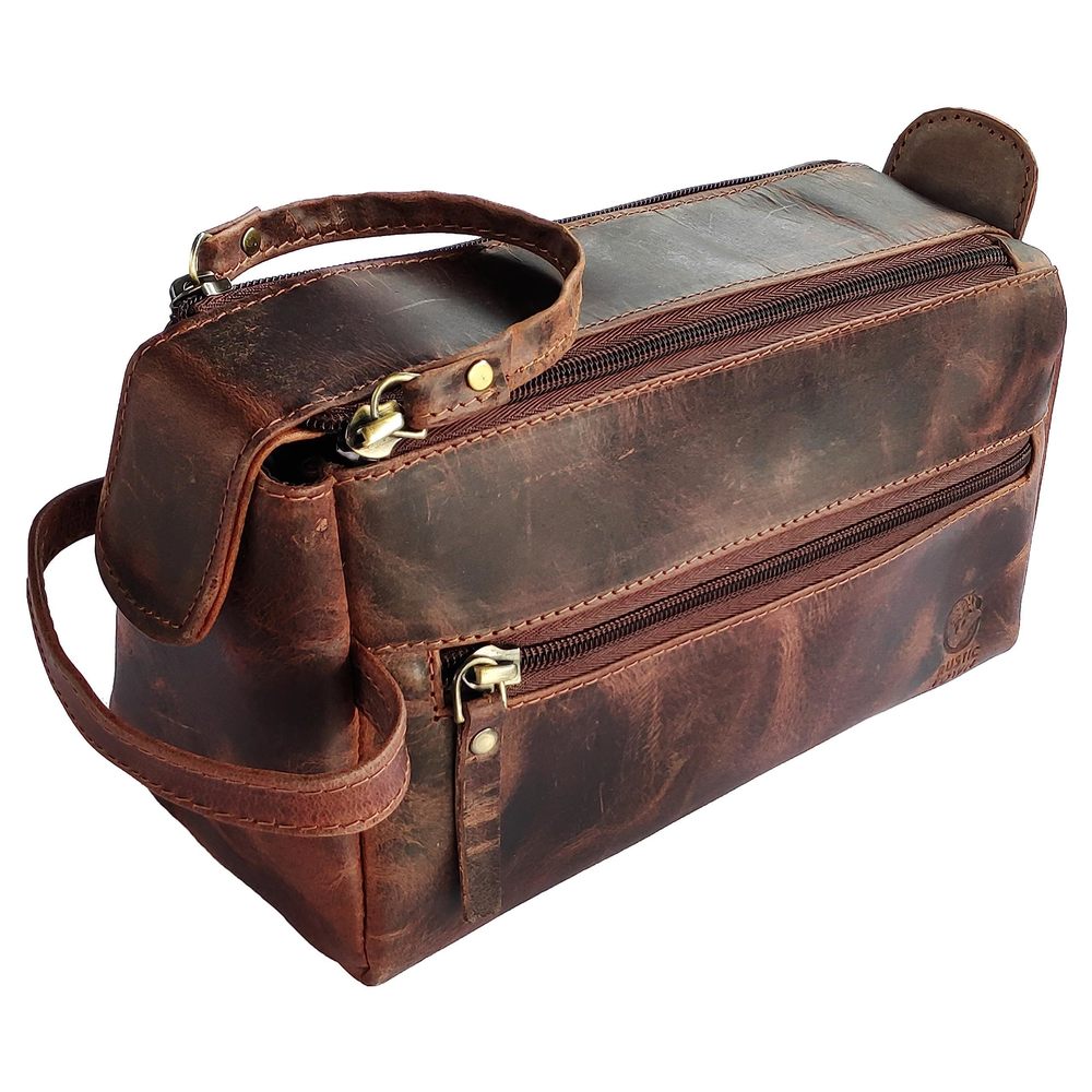Leather Toiletry Bag For Men - Hygiene Organizer Travel Dopp Kit (walnut😄